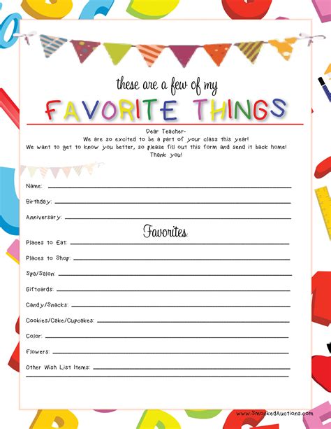 Tips for Personalizing Your "My Favorite Things" List Printable