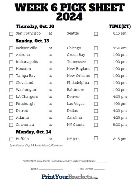 Tips for Personalizing Your NFL Week 6 Printable Schedule