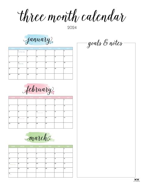 Types of Printable 3-Month Calendars for Every Style