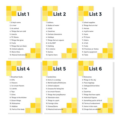 Your Go-To Arsenal of Creative Scattergories Printable Lists