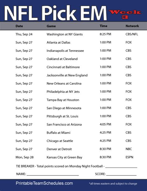 Your Go-To Printable NFL Pick 'Em Sheets for Every Game Day Vibe